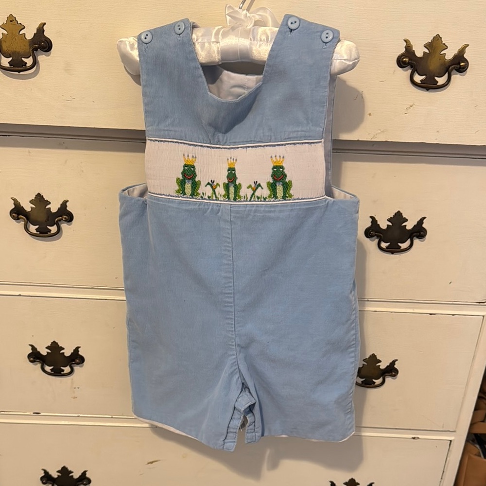 Blue Frog Embroidered Kids Overalls